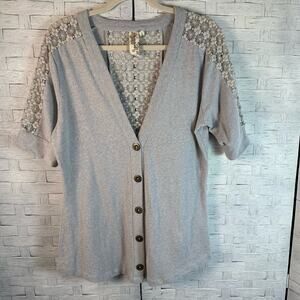 Aventura Short Sleeve button down Knit lace Cardigan floral‎ feminine organic